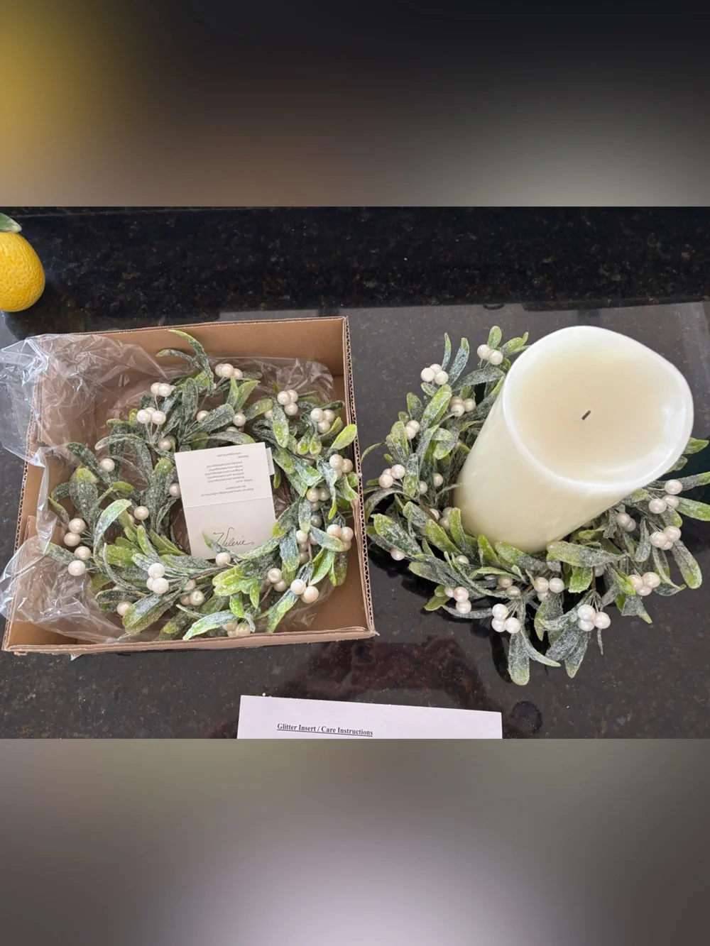 Brand new, never used Frosted Green Holiday Candle Wreath Set - Home Holiday